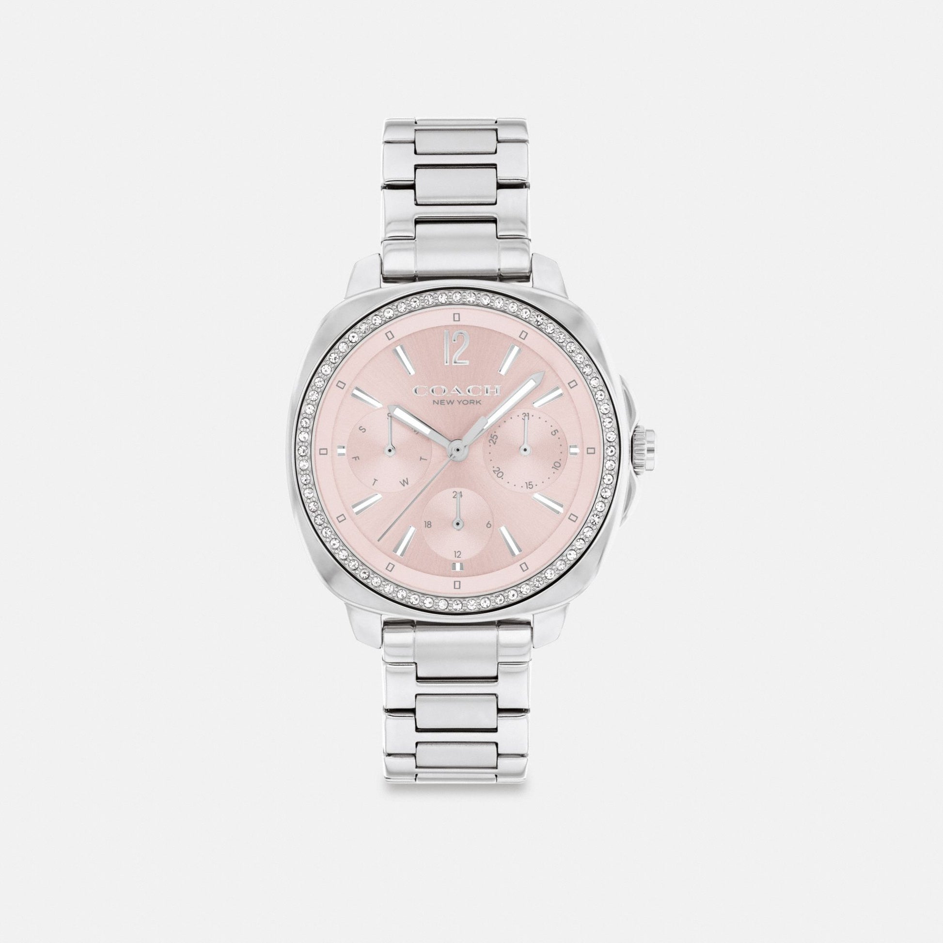 Women's Coach Kitt Chronograph Watch, 34 Mm in Stainless Steel, style CX858 #color_Stainless Steel — front view