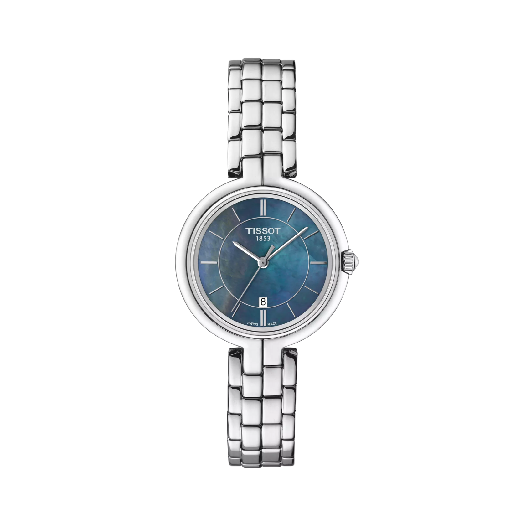 Women’s Tissot Flamingo 30mm T094.210.11.121.00 Quartz Black Mother-of-Pearl Dial Stainless Steel Watch - Zeuskicks