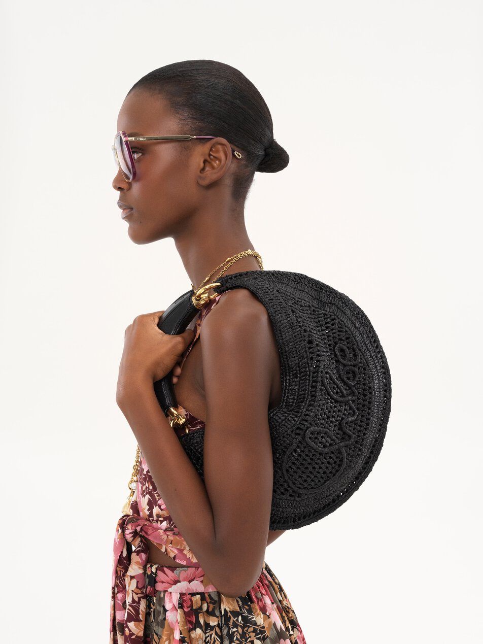 CHLOE Summer Banana hobo bag in raffia Black by CHLOE