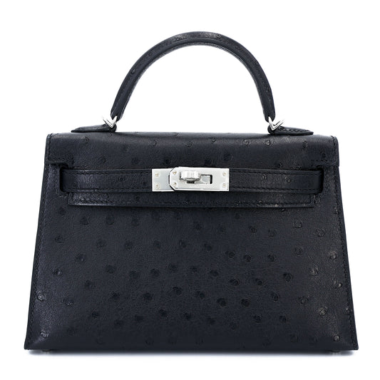 Hermès Mini Kelly II – Noir Ostrich Leather with Palladium Hardware - Zeuskicks