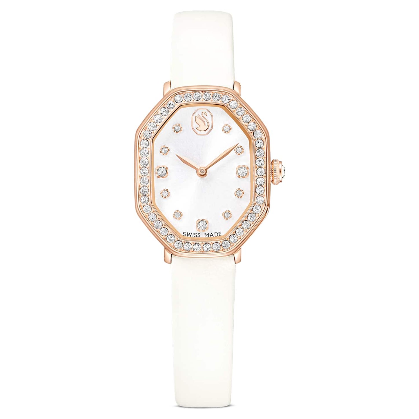 Dextera octagon watch, Swiss Made, Leather strap, White, Rose gold-tone finish