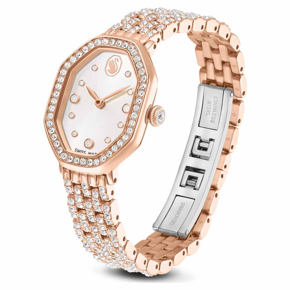 Dextera octagon watch, Swiss Made, Metal bracelet, Rose gold tone, Rose gold-tone finish