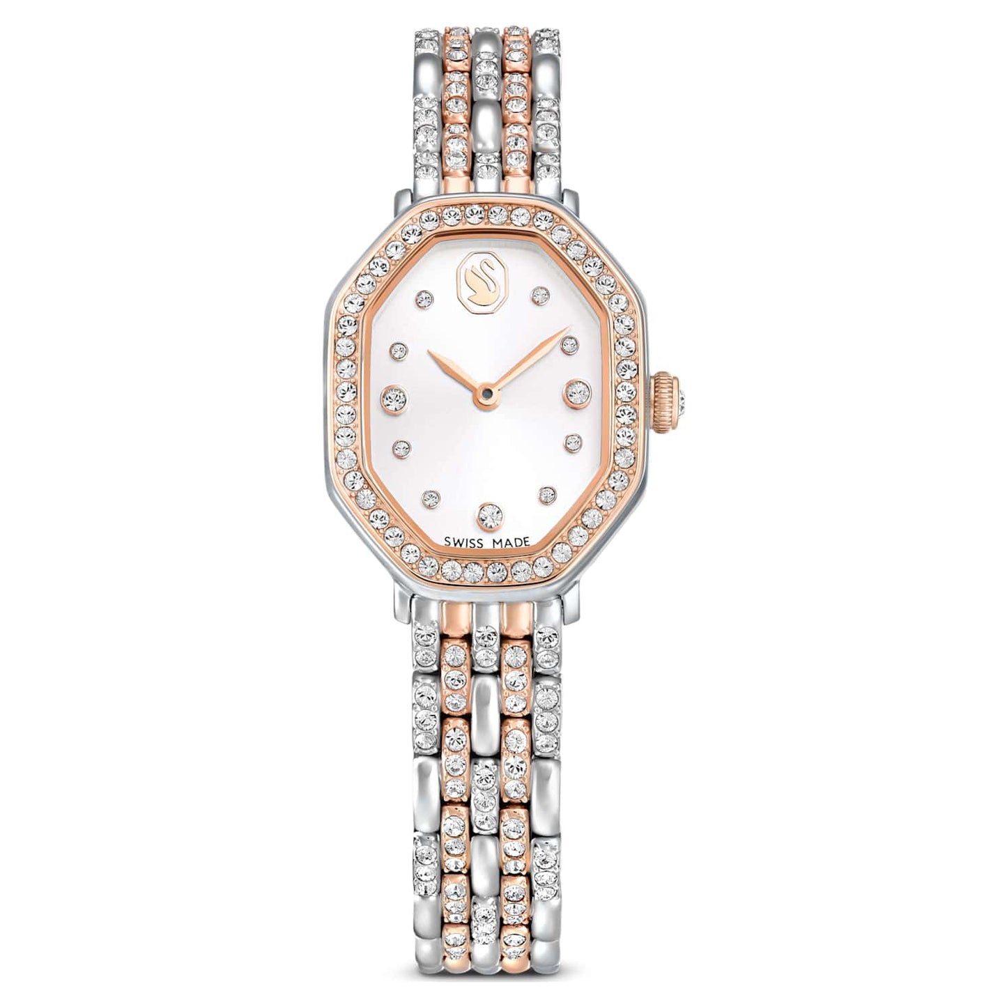Dextera octagon watch, Swiss Made, Metal bracelet, Silver tone, Rose gold-tone finish