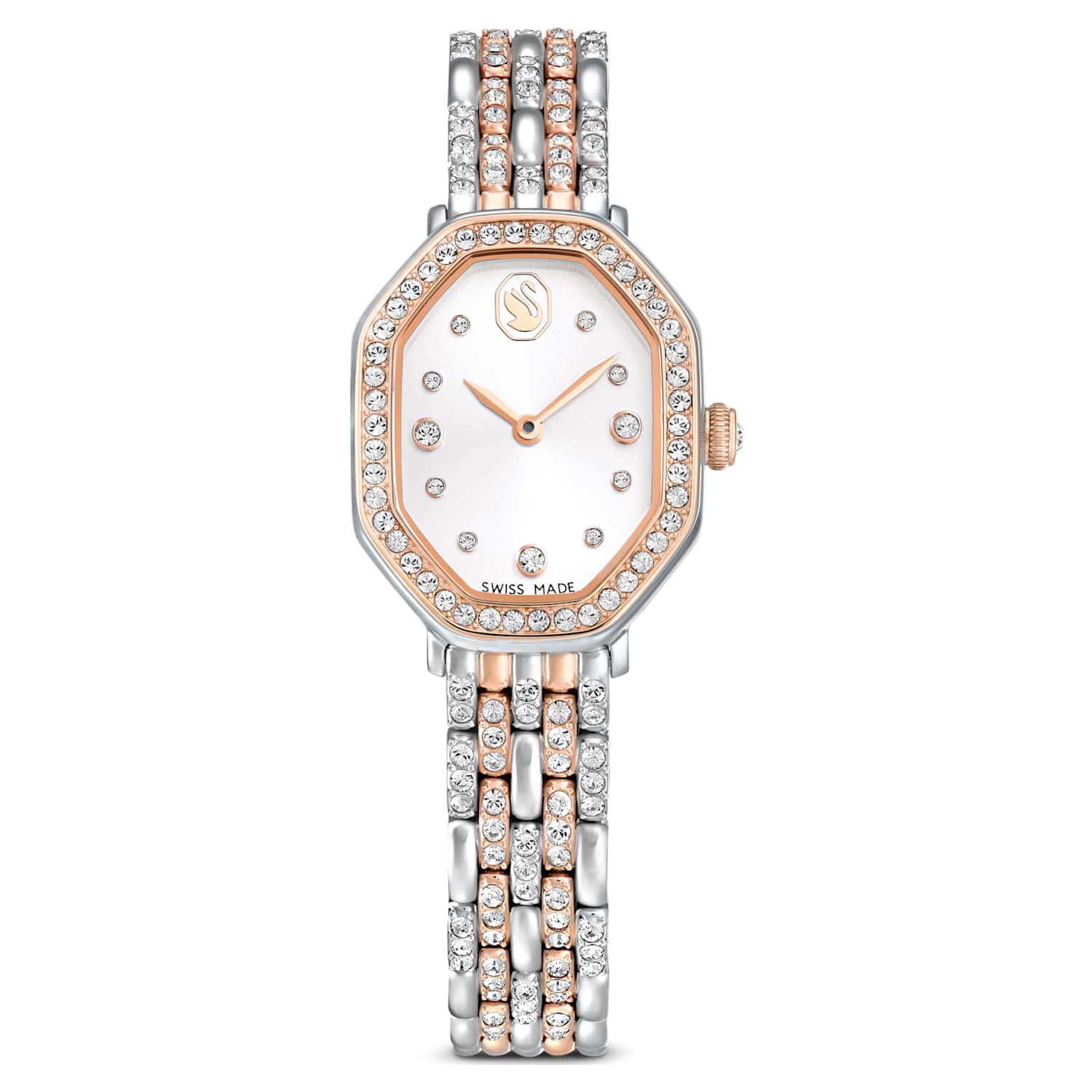 Dextera octagon watch, Swiss Made, Metal bracelet, Silver tone, Rose gold-tone finish