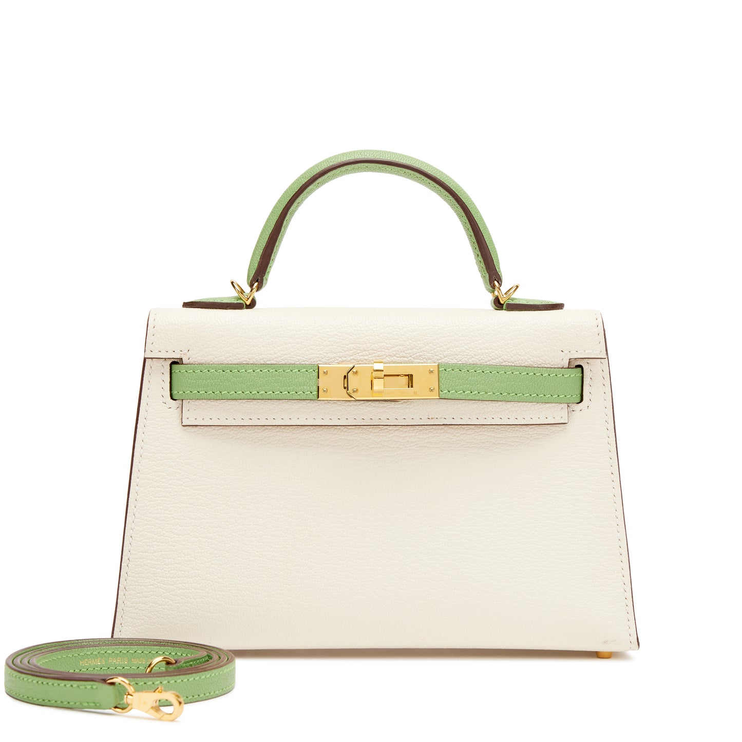 Hermès Mini Kelly 20 II – Nata & Vert Criquet Chèvre Mysore HSS with Gold Hardware
