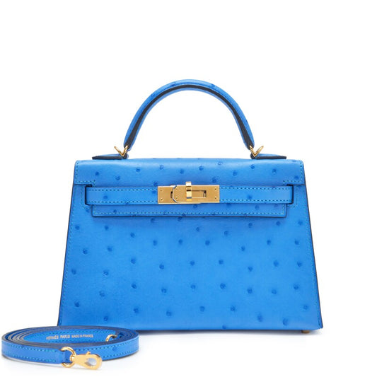 Hermès Bleuet Ostrich and Lime Verso HSS Mini Kelly II 20 – Gold Hardware