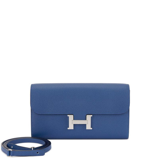 Hermès Bleu Tie Epsom Constance To Go Wallet Palladium Hardware - Zeuskicks
