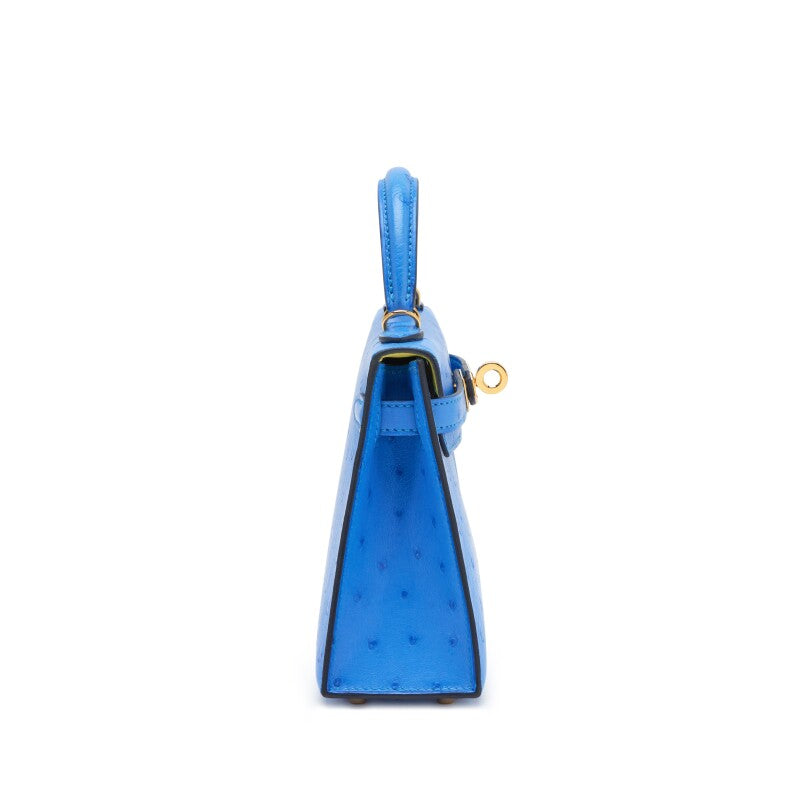 Hermès Bleuet Ostrich and Lime Verso HSS Mini Kelly II 20 – Gold Hardware