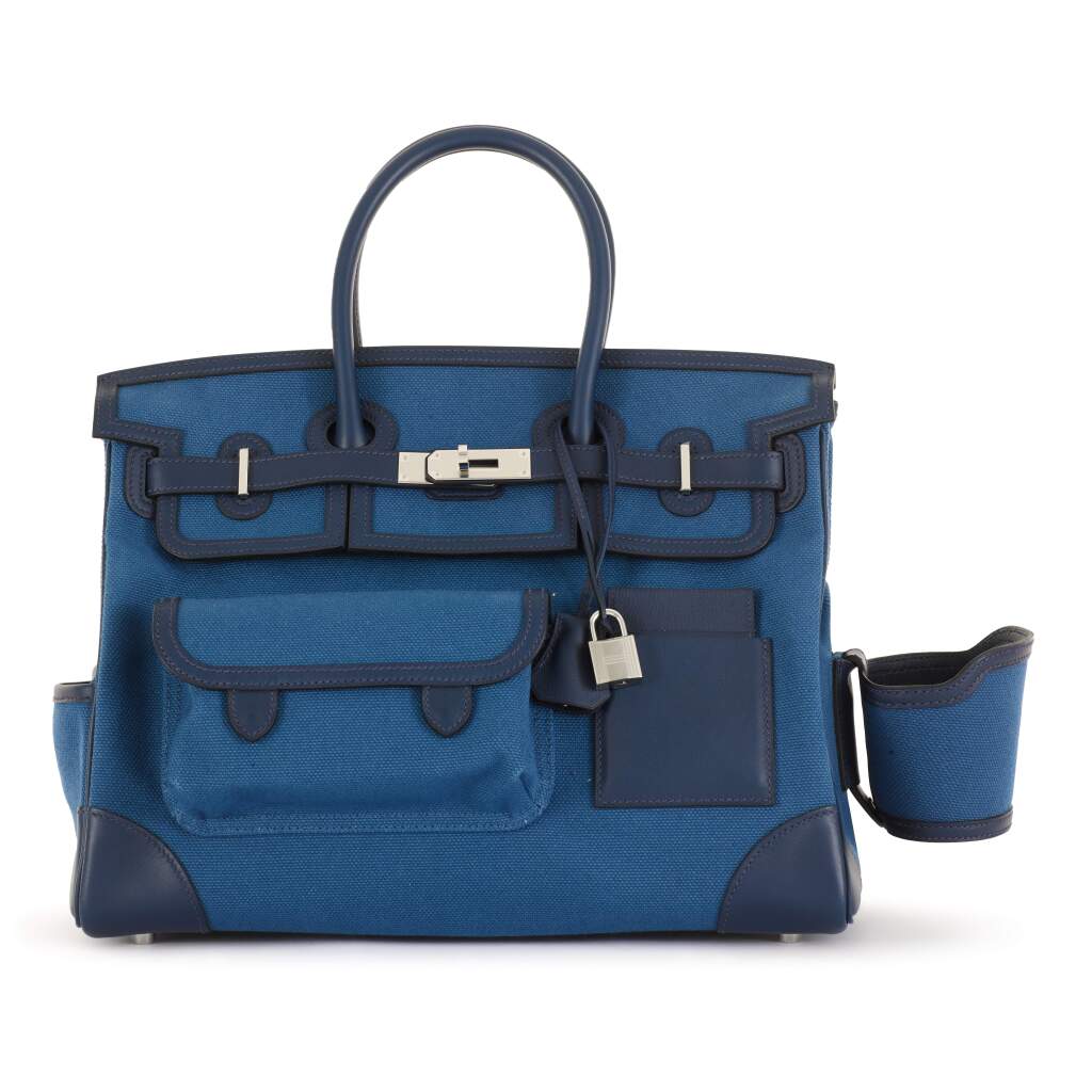 Hermès Blue Egee Goeland Toile and Swift Cargo Birkin 35 – Palladium Hardware - Zeuskicks