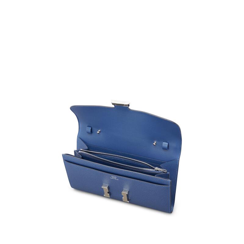 Hermès Bleu Tie Epsom Constance To Go Wallet Palladium Hardware