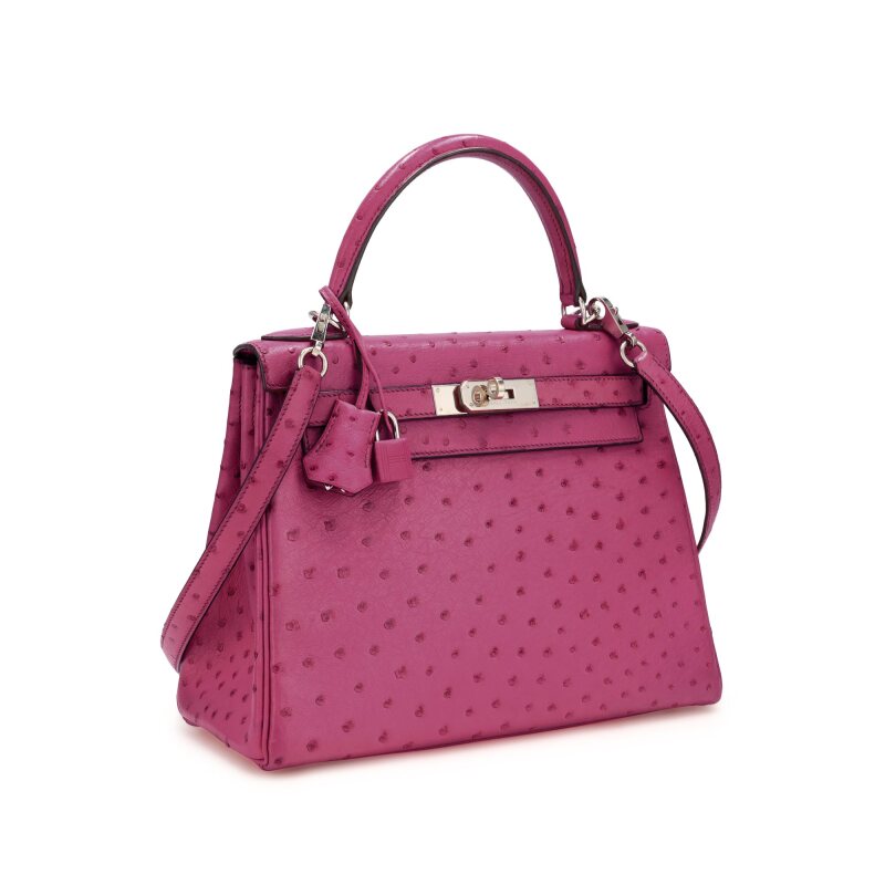 Hermès Kelly 28 Retourne – Fuchsia Ostrich with Palladium Hardware - Zeuskicks