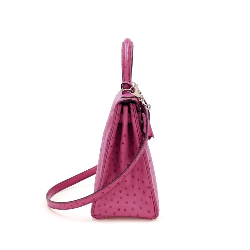 Hermès Kelly 28 Retourne – Fuchsia Ostrich with Palladium Hardware - Zeuskicks