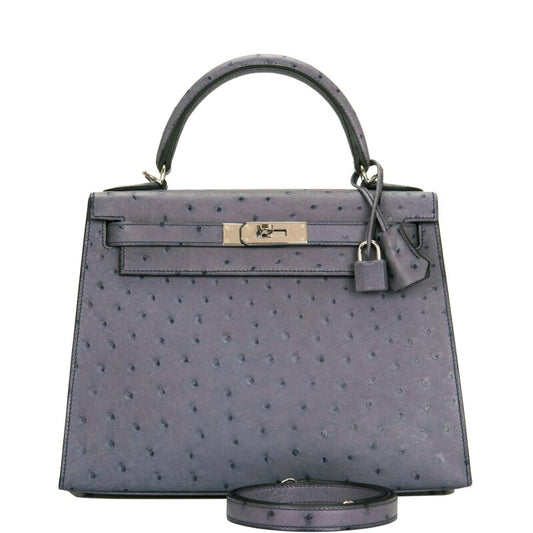 Hermès Kelly 28 Sellier – Gris Agate Ostrich Leather with Palladium Hardware - Zeuskicks