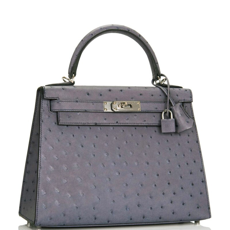 Hermès Kelly 28 Sellier – Gris Agate Ostrich Leather with Palladium Hardware - Zeuskicks