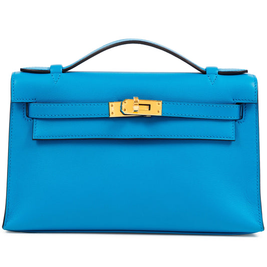 Hermès Kelly Pochette – Bleu Frida Swift with Gold Hardware