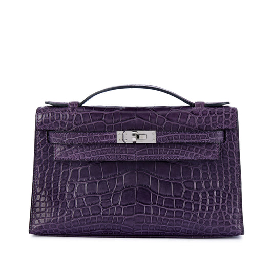 Hermès Kelly Pochette – Amethyst Matte Mississippiensis Alligator with Palladium Hardware - Zeuskicks