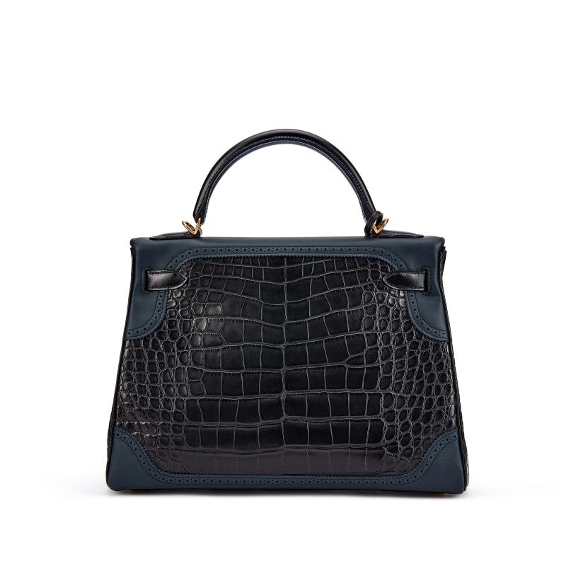 Hermès Limited Edition Ghillies Kelly 32 Retourne – Black & Bleu Indigo Matte Alligator, Swift, Sombrero & Rouge H Verso with Gold Hardware (2016) - Zeuskicks