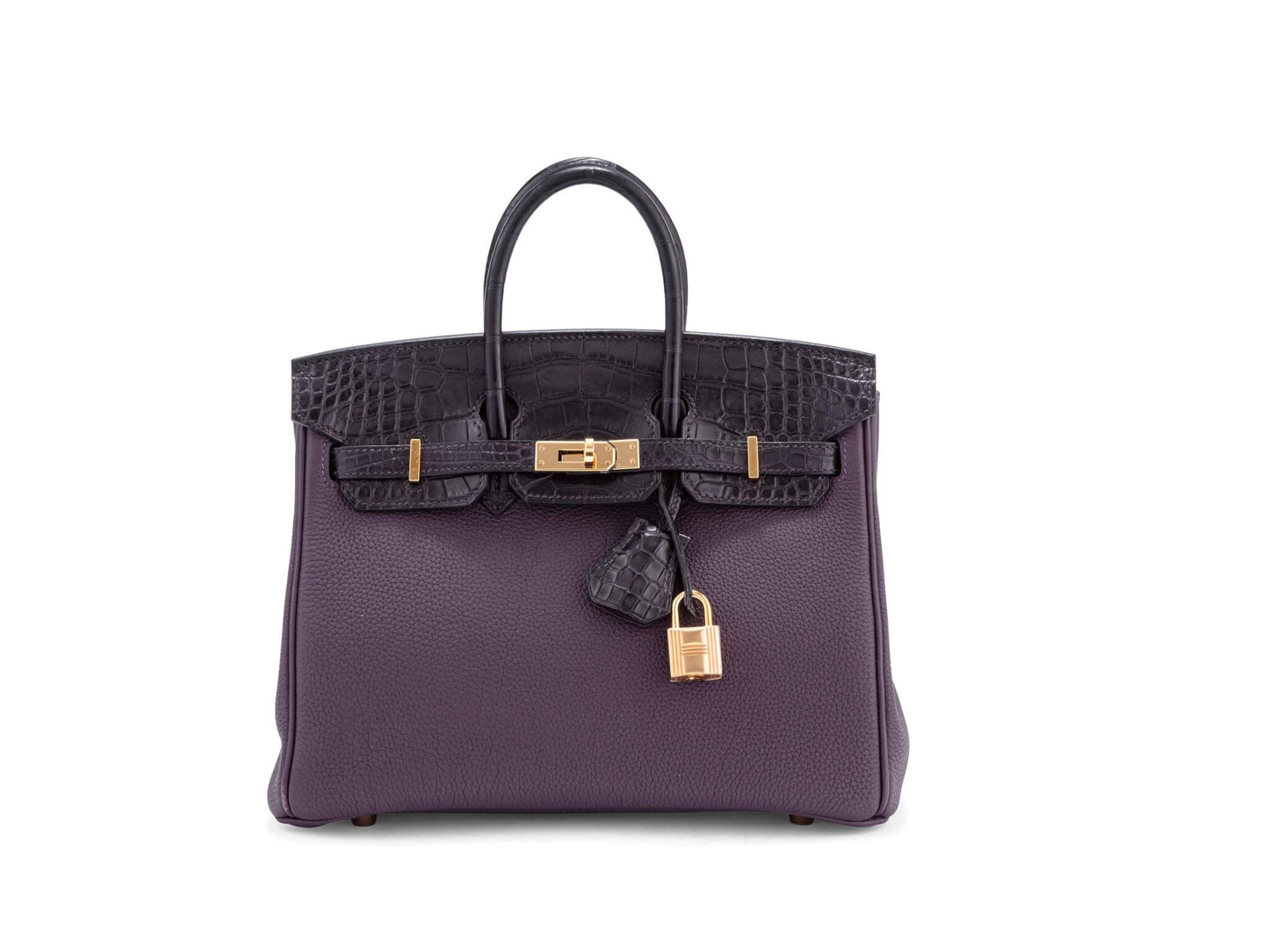 Hermès Raisin Togo & Alligator Birkin Touch 25 Rose Gold Hardware