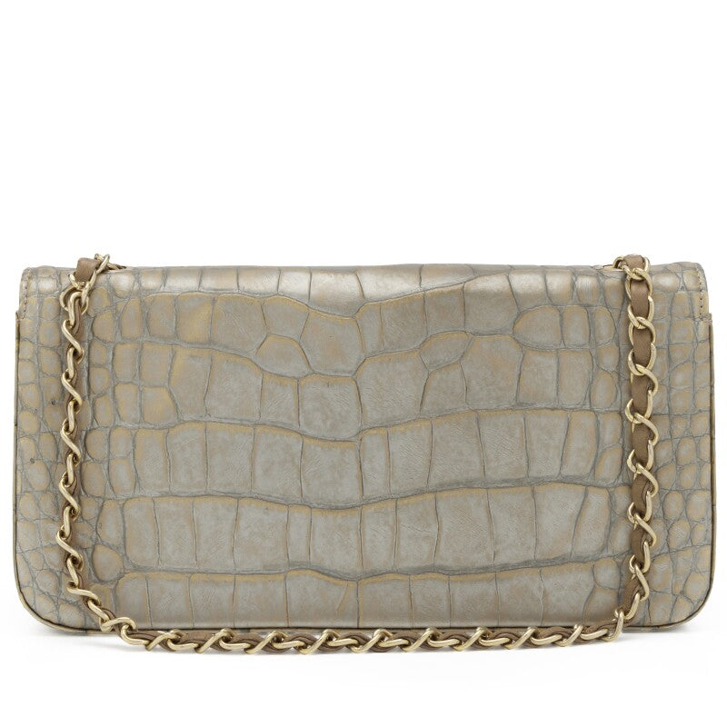 Chanel Metallic Silver & Taupe Alligator East West Classic Flap Bag Aged Gold Hardware (2008)