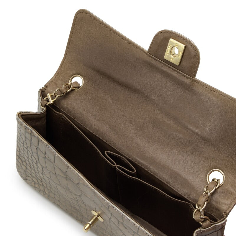 Chanel Metallic Silver & Taupe Alligator East West Classic Flap Bag Aged Gold Hardware (2008)
