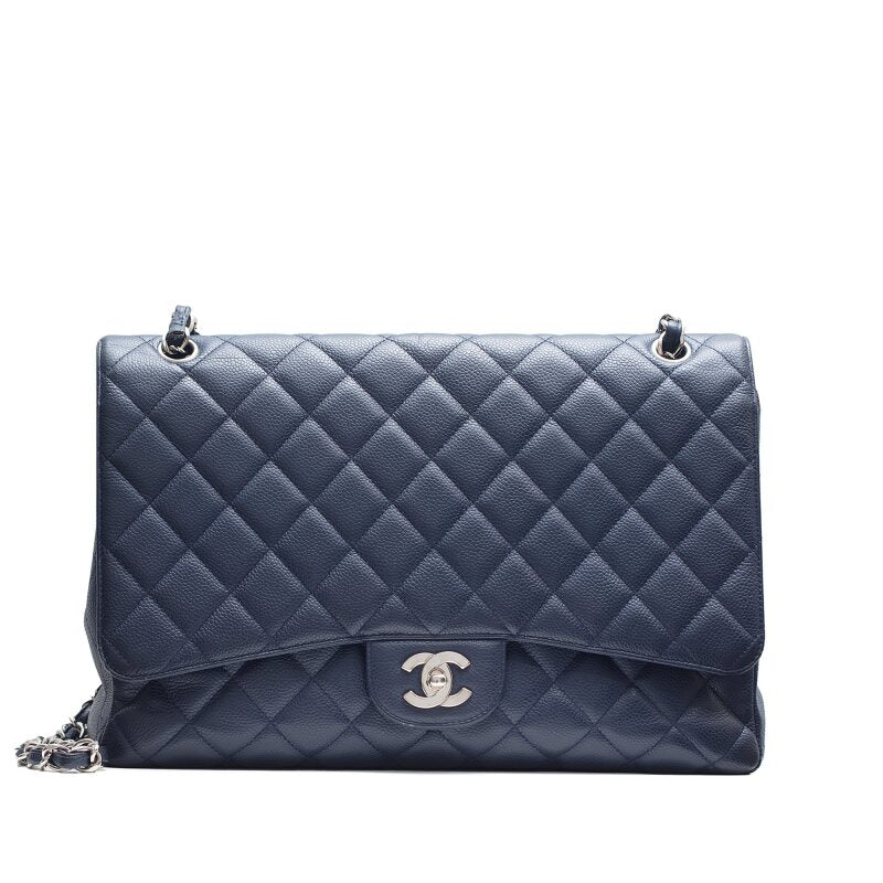 Chanel Navy Quilted Caviar Jumbo Flap Bag – Silver Hardware - Zeuskicks