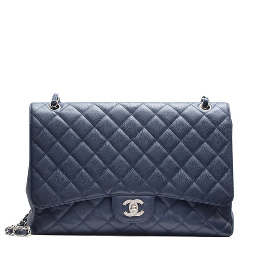 Chanel Navy Quilted Caviar Jumbo Flap Bag – Silver Hardware - Zeuskicks