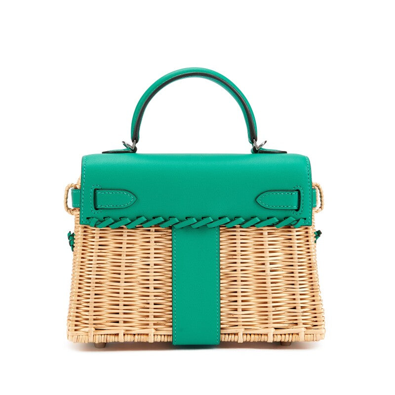Hermès Limited Edition Mini Picnic Kelly II 20 – Vert Vérone Swift & Osier Wicker with Palladium Hardware (2019) - Zeuskicks