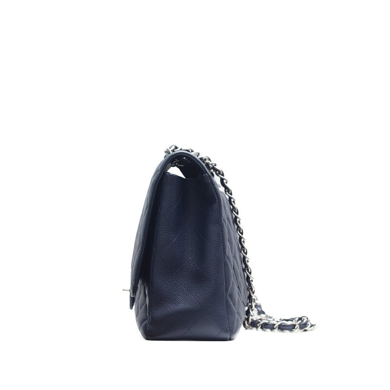Chanel Navy Quilted Caviar Jumbo Flap Bag – Silver Hardware - Zeuskicks