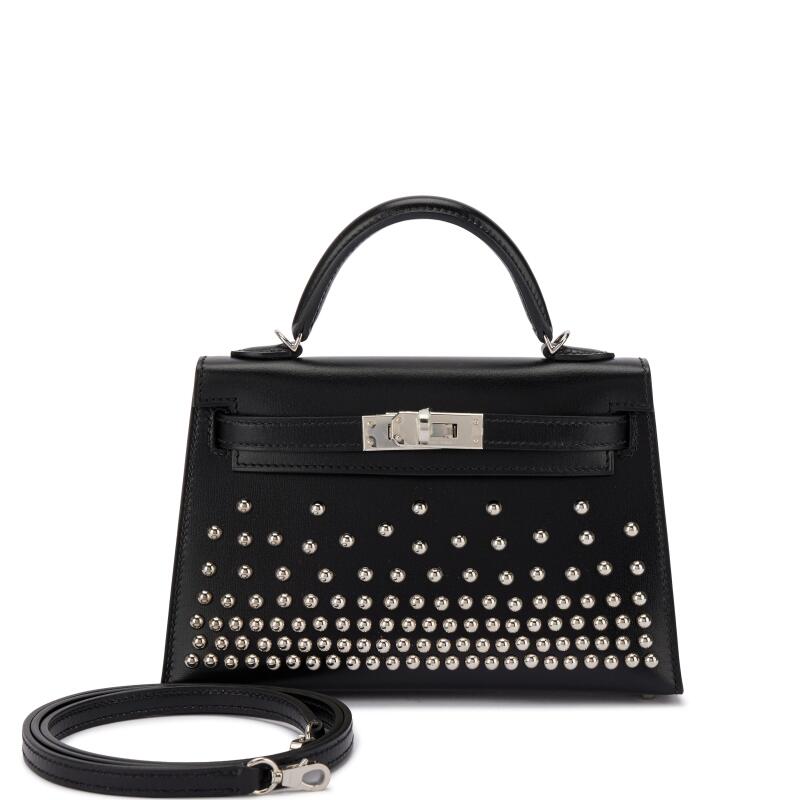 Hermès Mini Kelly II 20 – Black Box Clouté Studded Leather with Palladium Hardware - Zeuskicks