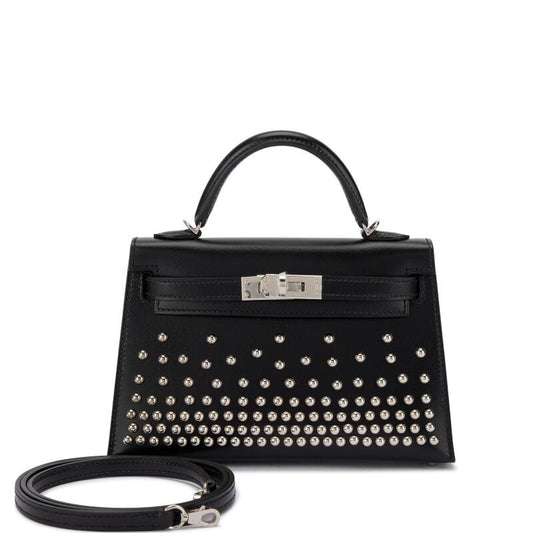 Hermès Mini Kelly II 20 – Black Box Clouté Studded Leather with Palladium Hardware - Zeuskicks