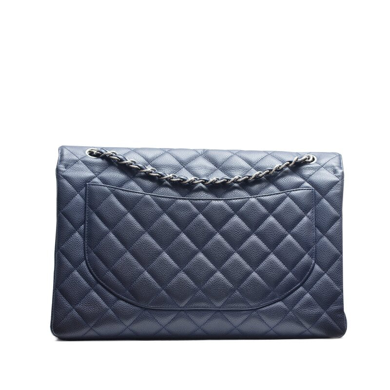 Chanel Navy Quilted Caviar Jumbo Flap Bag – Silver Hardware - Zeuskicks