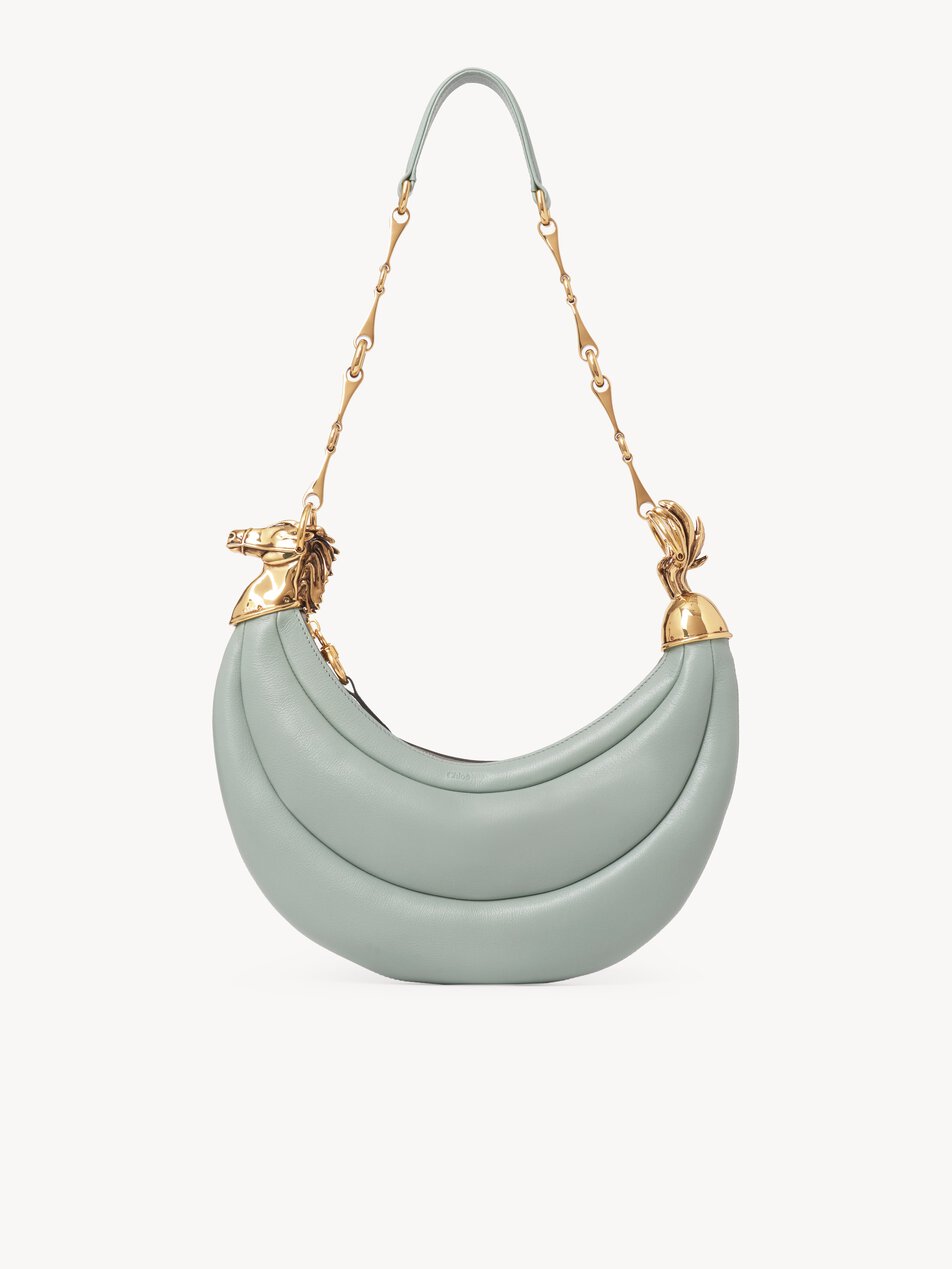 CHLOE Chain Horse shoulder bag in grained leather Bluish Green by CHLOE