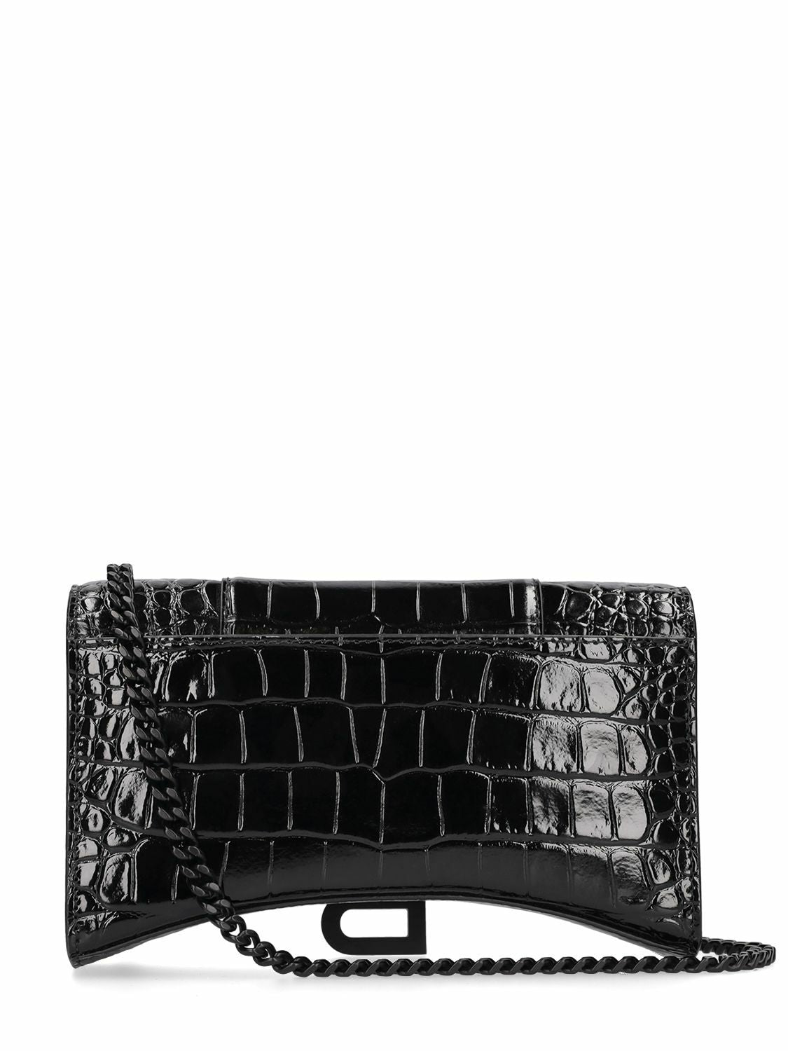Balenciaga Hourglass Embossed Leather Chain Wallet – Blac