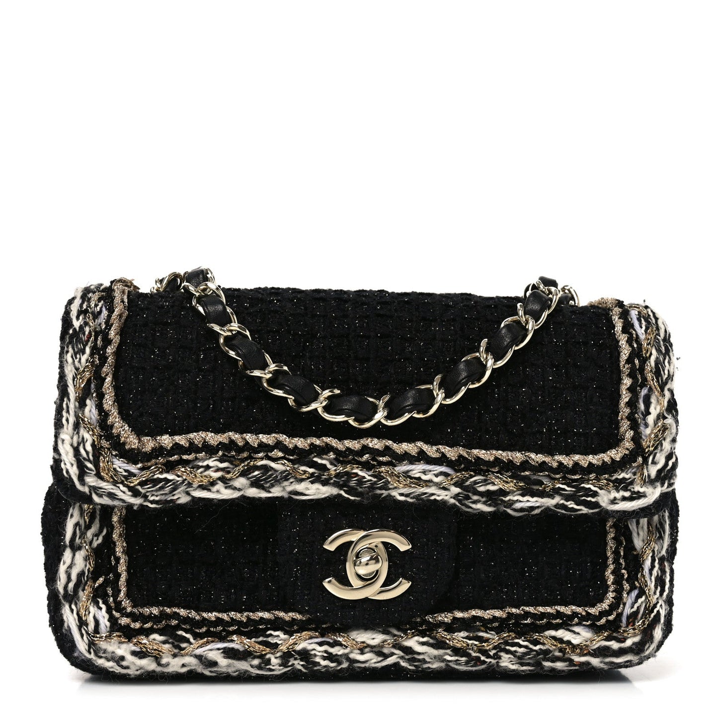 Chanel Tweed Braided Mini Rectangular Flap – Black