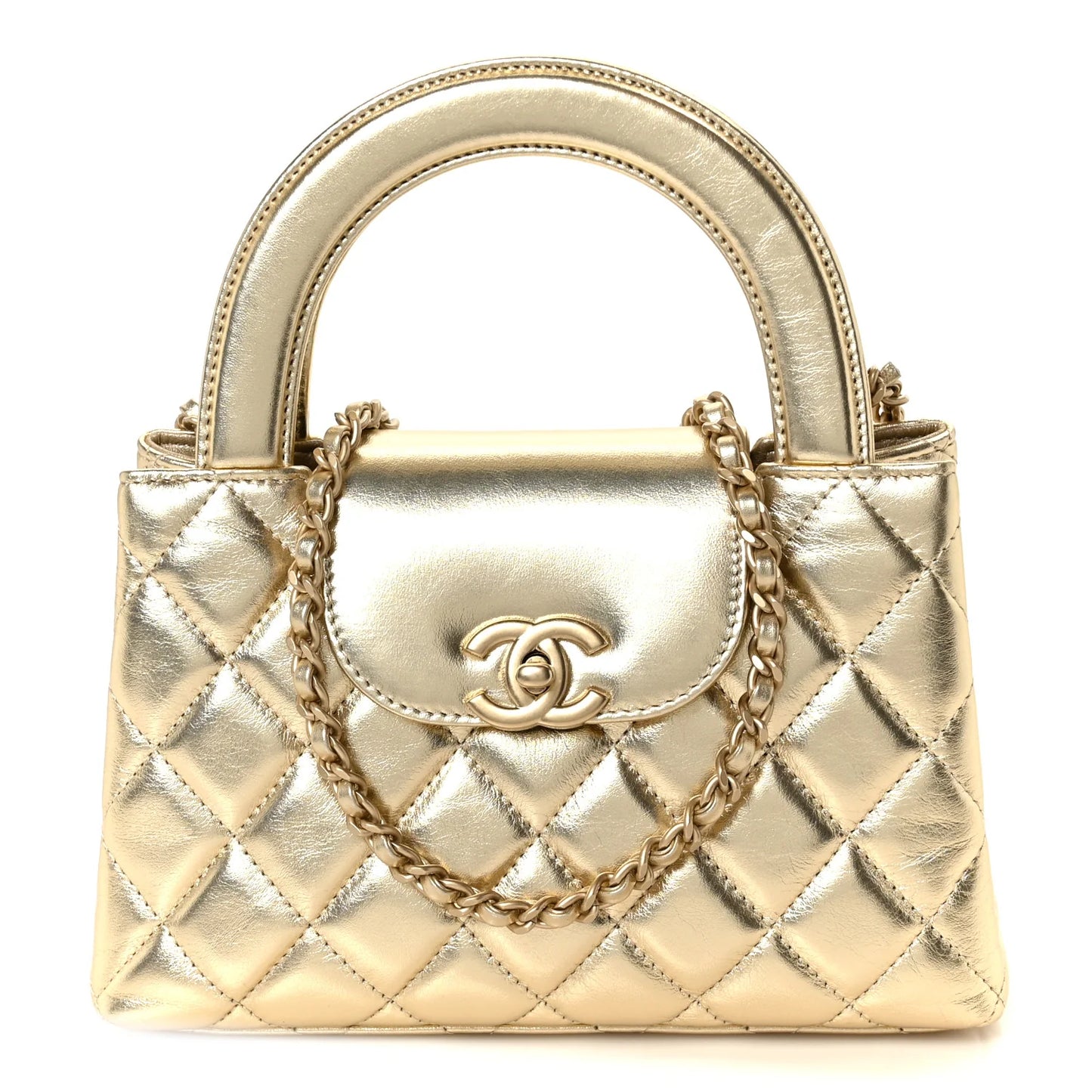 Chanel Metallic Shiny Aged Calfskin Quilted Nano Kelly Shopper – Gold