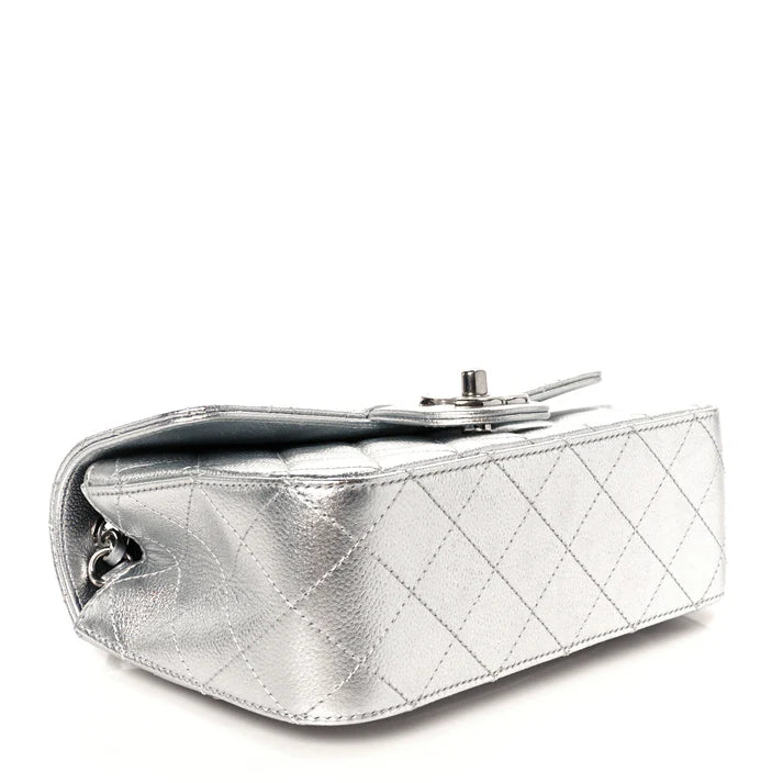 Chanel Metallic Caviar Quilted Mini Rectangular CC Slide Flap – Silver
