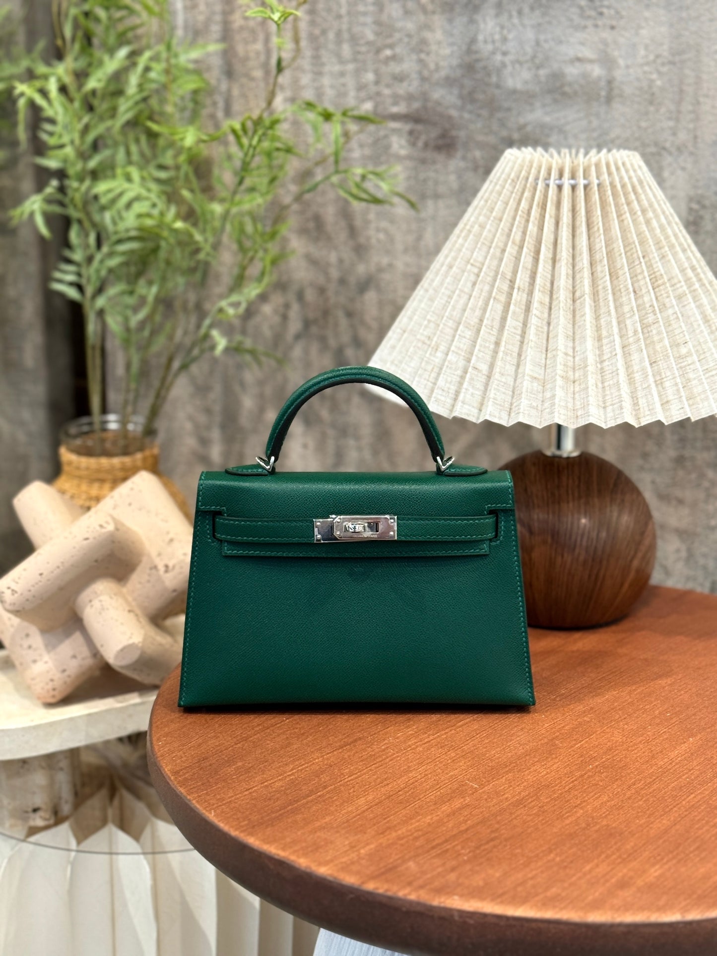 Hermès Mini Kelly II in Vert Moyen (65) Madame with Palladium Hardware