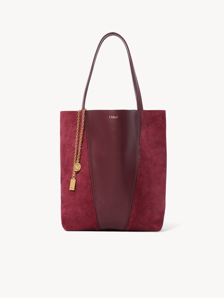 CHLOE Spin tote bag in suede & soft leather Burnt Red by CHLOE