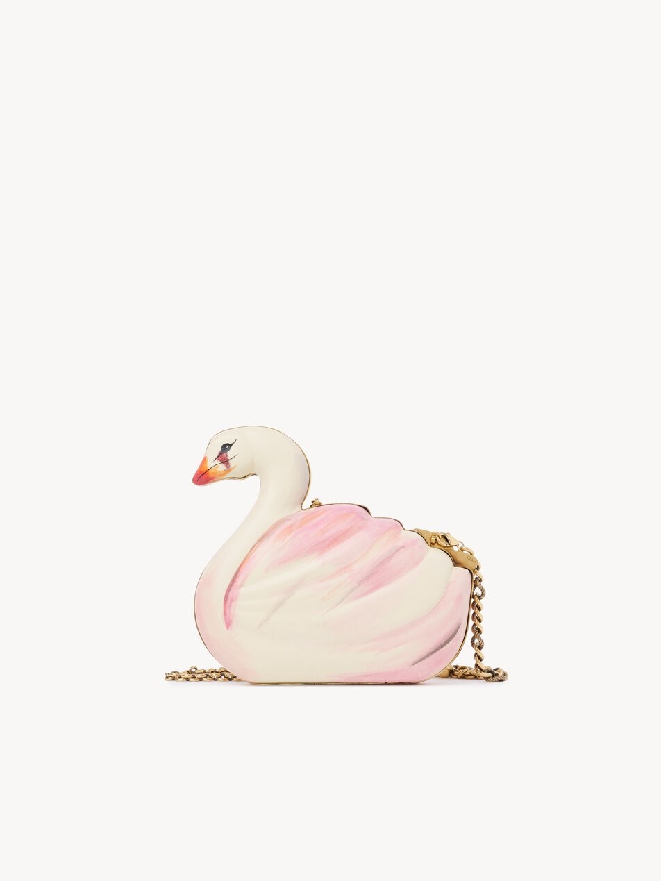 CHLOE Tropicus swan minaudière in hand-painted leather Milk by CHLOE