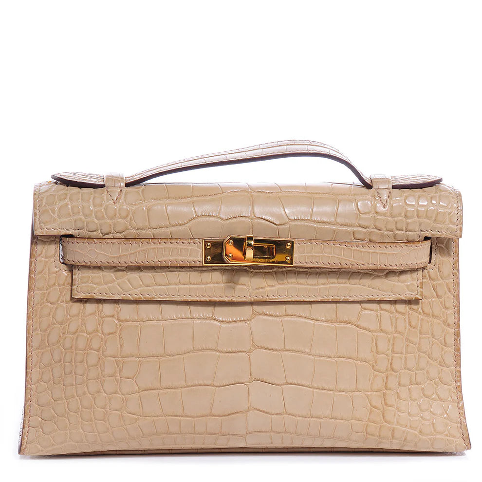 Hermès Kelly Pochette – Matte Alligator Poussière with Gold Hardware - Zeuskicks