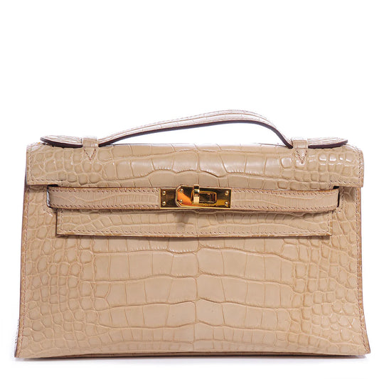 Hermès Kelly Pochette – Matte Alligator Poussière with Gold Hardware - Zeuskicks