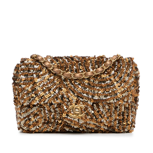 Chanel Mini Sequins Rectangular Single Flap – Gold Satin