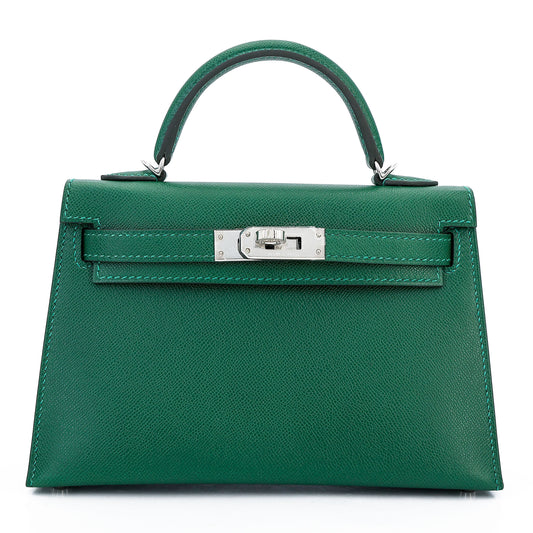 Hermès Mini Kelly II in Vert Moyen (65) Madame with Palladium Hardware