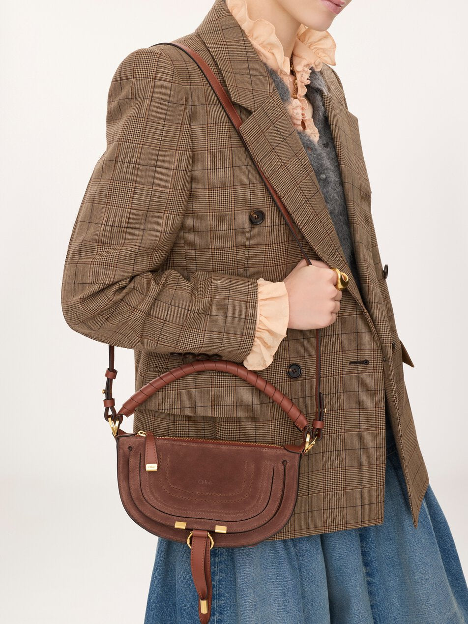 CHLOE Mini Marcie shoulder bag in suede leather Blushy Brown by CHLOE