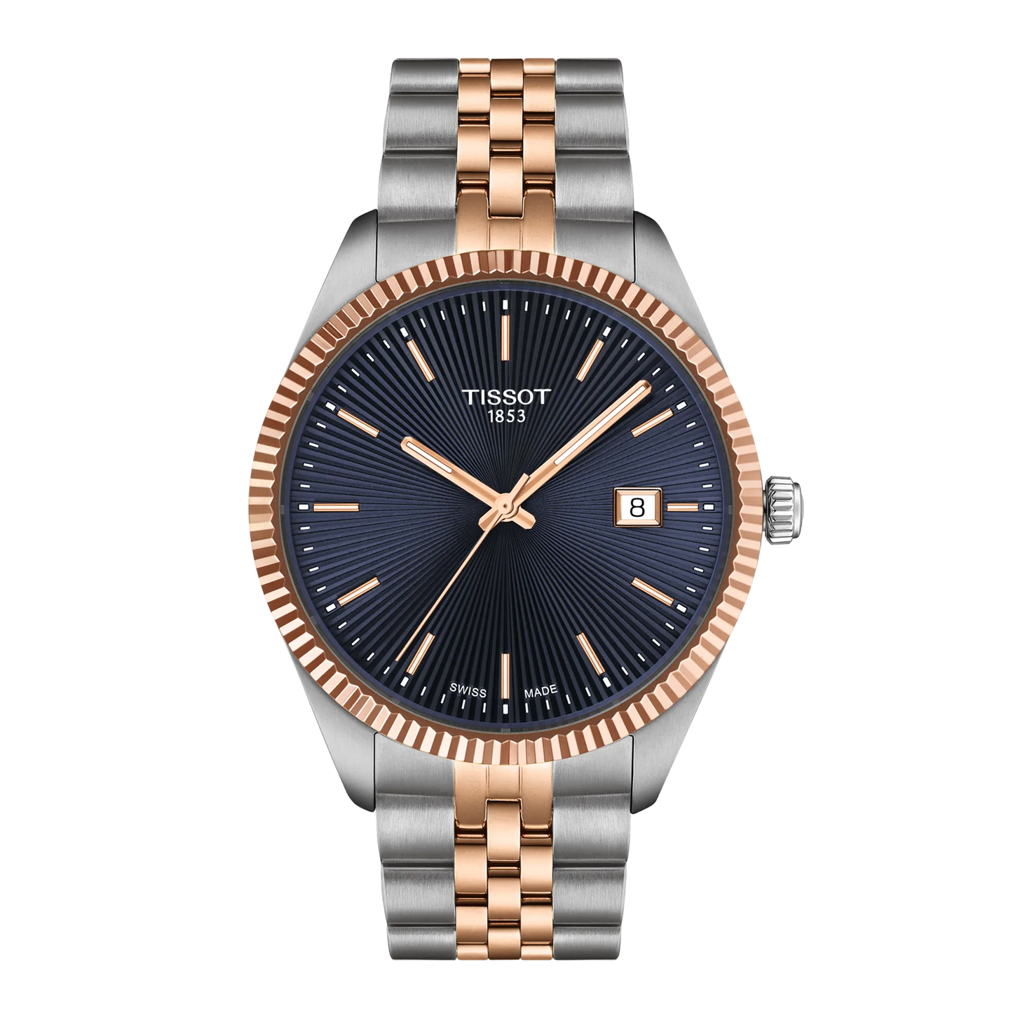 Tissot Ballade 40mm T156.410.22.041.00 – Blue Guilloché Dial, Grey & Rose Gold PVD Bracelet