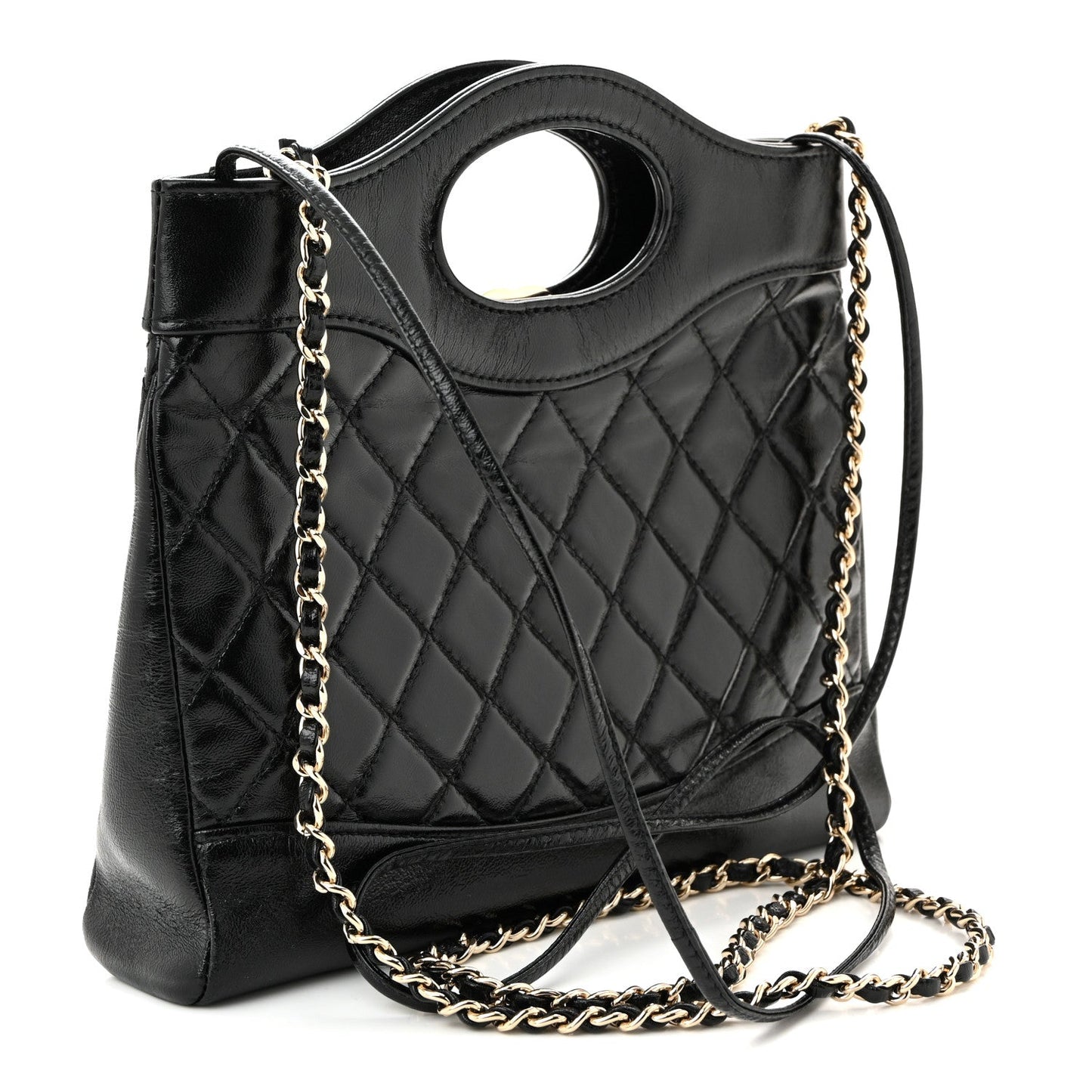 Chanel Shiny Crumpled Calfskin Quilted Mini 31 Shopping Bag – Black