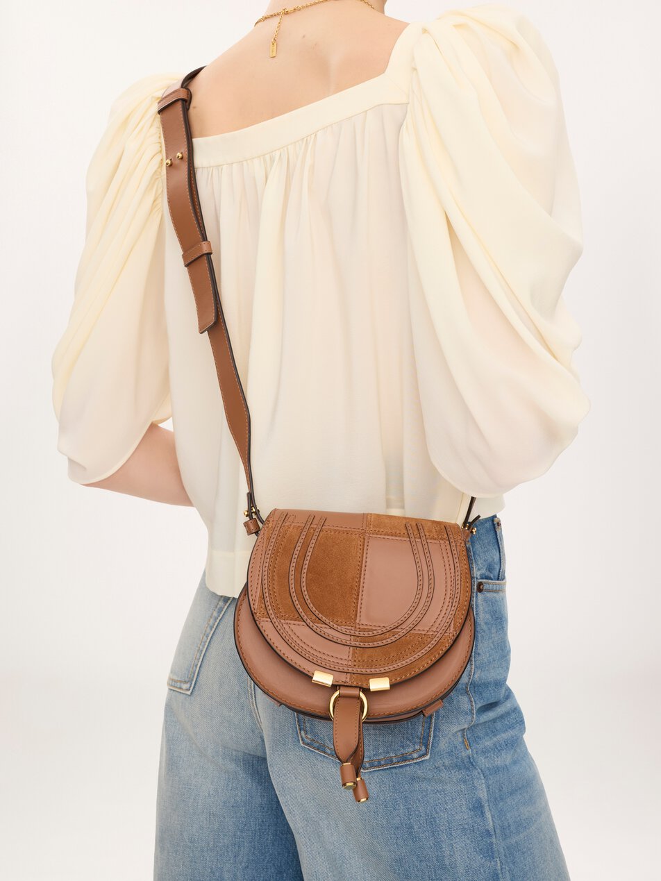 CHLOE Small Marcie saddle bag in grained & suede leather Dusty Tan by CHLOE