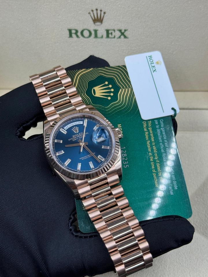 Men’s Rolex Day-Date 36 Ref. 128235 Rose Gold Blue Baguette Dial Automatic Watch
