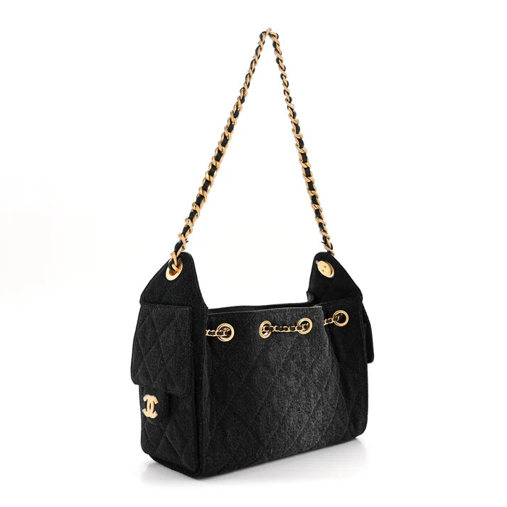Chanel Washed Denim Quilted Mini “Chanel 25” Handbag – Black