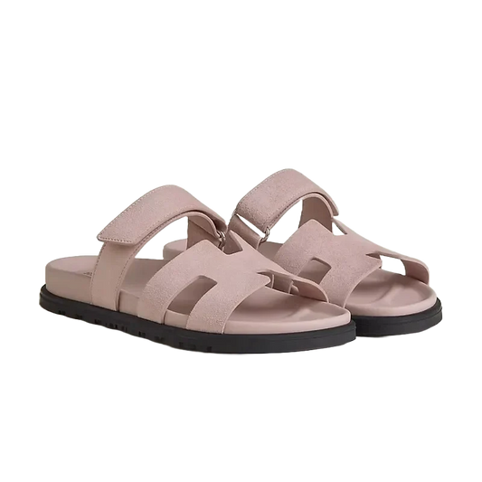 Hermès Chypre Sandals — Suede Goatskin Rose Porcelaine - Zeuskicks